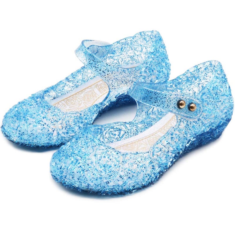 techcity Princess Girls Sandals Dress Up Dance Party Cosplay Jelly Shoes for Kids Toddler Mary Janes (7 Toddler, A-Blue) - Image 1